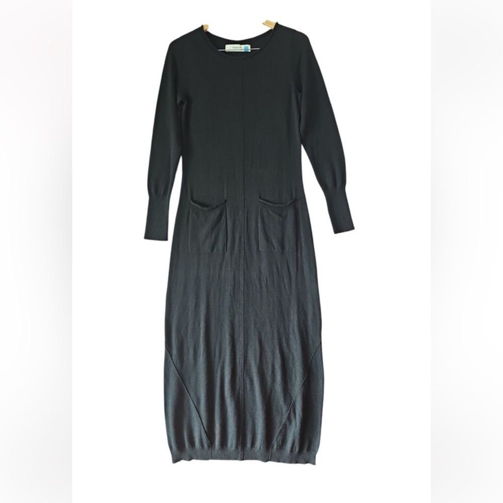 SPARROW ANTHROPOLOGIE BLACK KNIT SWEATER MAXI DRESS W/POCKETS SIZE SMALL